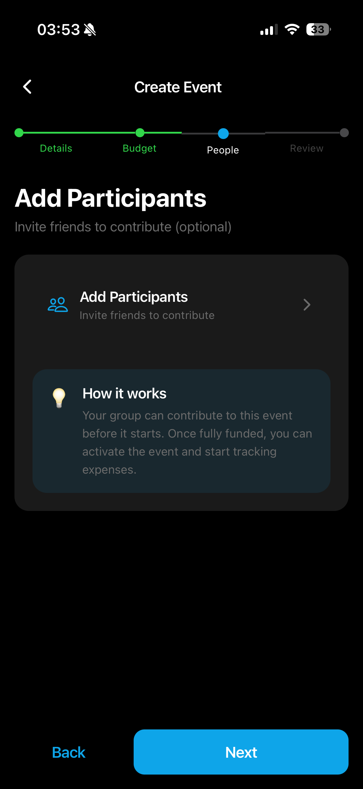 Create Event - Add participants